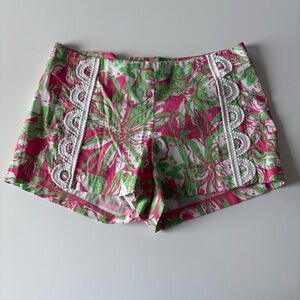 Lilly Pulitzer Liza Pink & Green Floral Scalloped-Trim Shorts